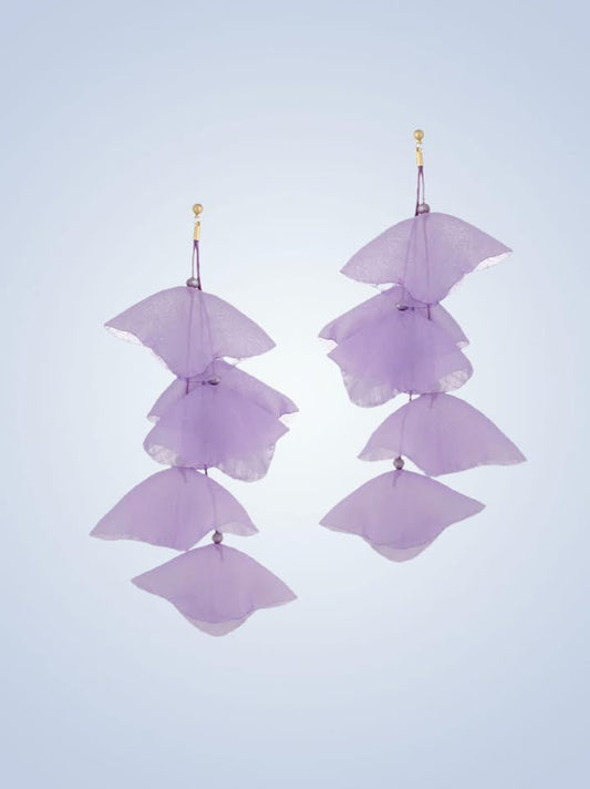 Lavender Silk Long Flower Earrings