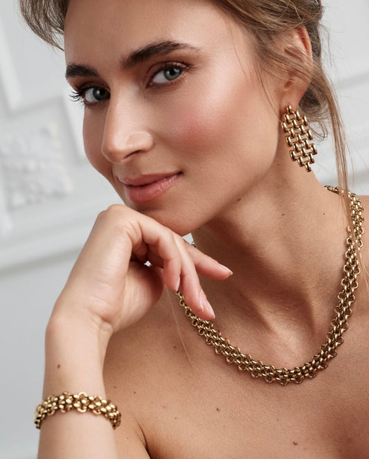 Luxury Gold Plated Triple Layer Necklace