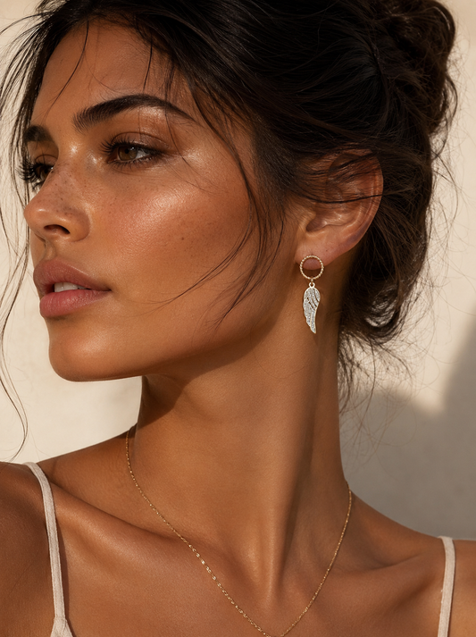14k Gold Plated Hoop with Crystal Wing Earrings