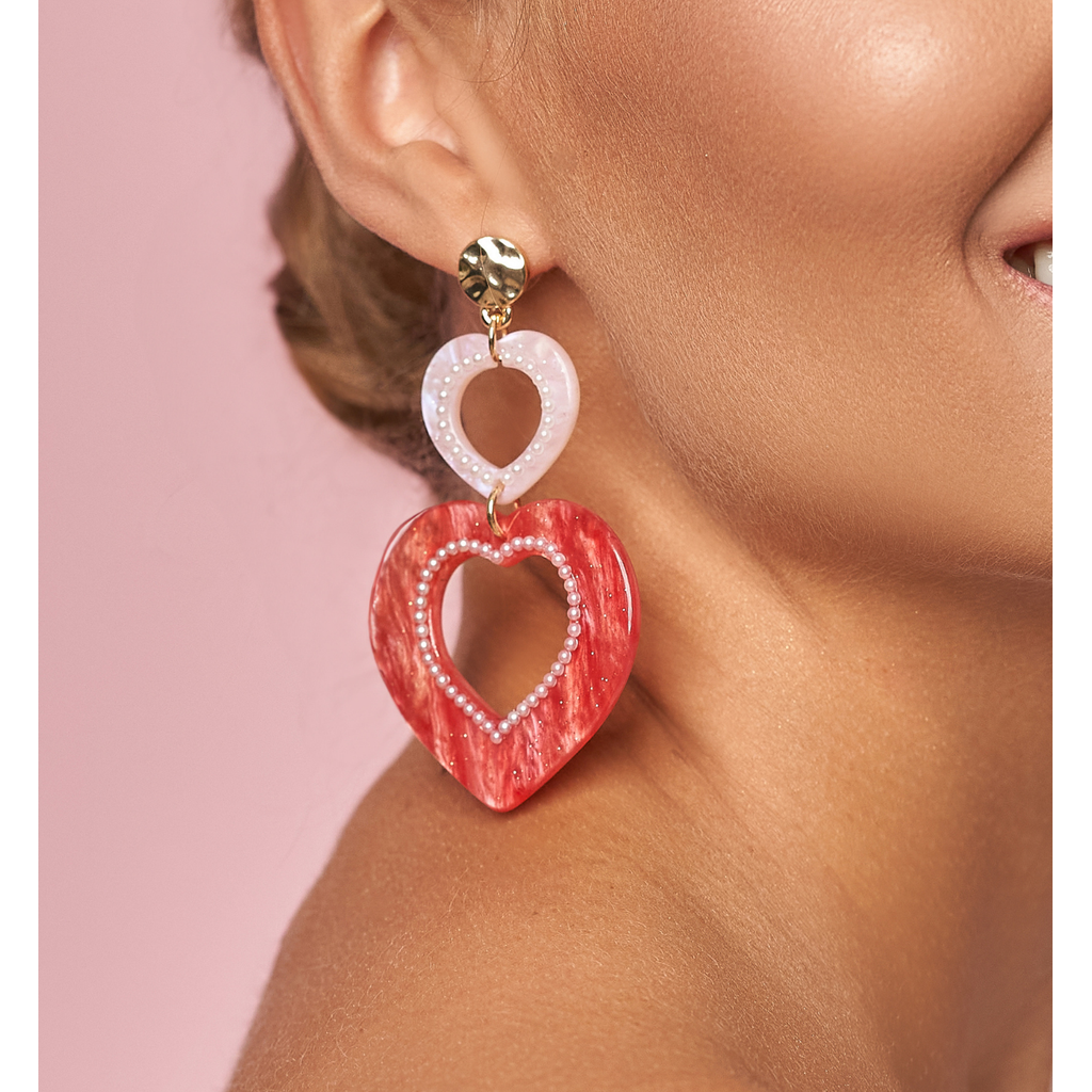 Baby Pink & Red Hearts Earrings