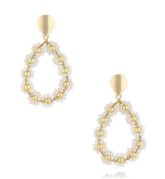 White Glass Crystal Flower Earrings