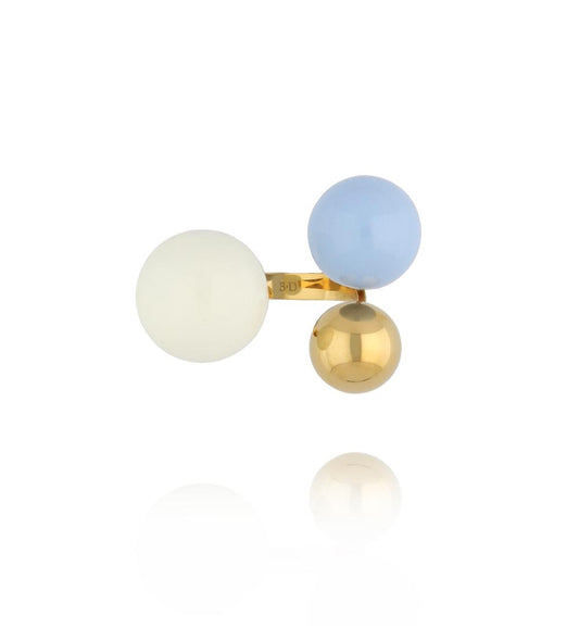 Steel and Shine Enamel Light Blue and White Balls Ring 1075