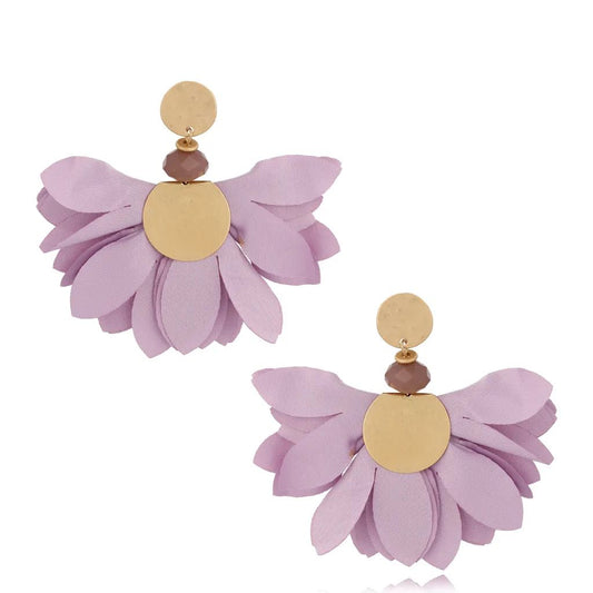 Lavender Satin Flower Earrings with Old Gold Finishing