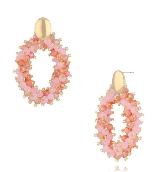 Luminous Light Pink and Peach Crystal Earrings 0266