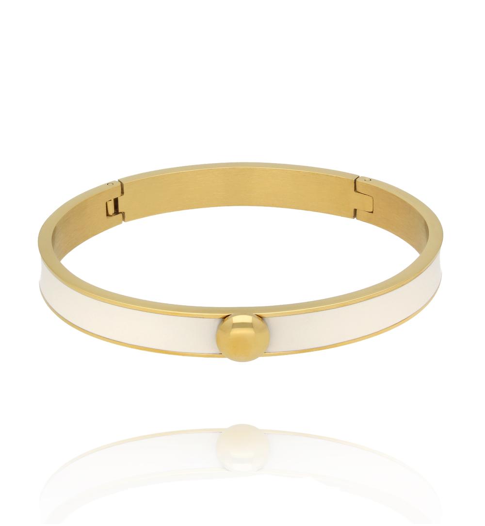 Gold Plated Amalfi White Enamel Bangle Bracelet 1004