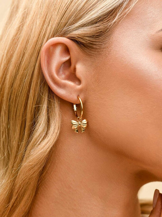 14k Gold Plated Bow Hoop Earrings