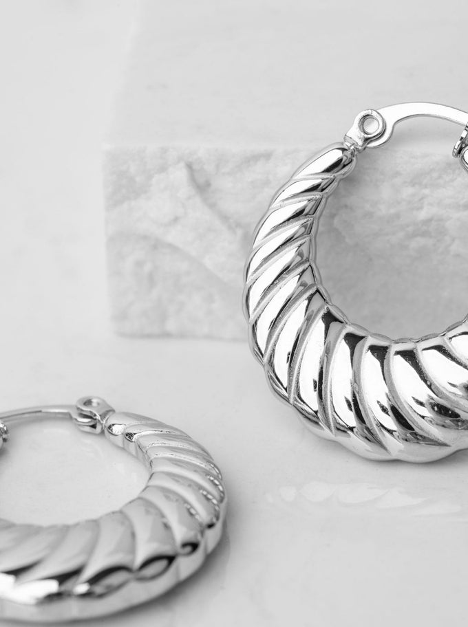 Silver Wave Moon Hoop Earrings (1,8cm)