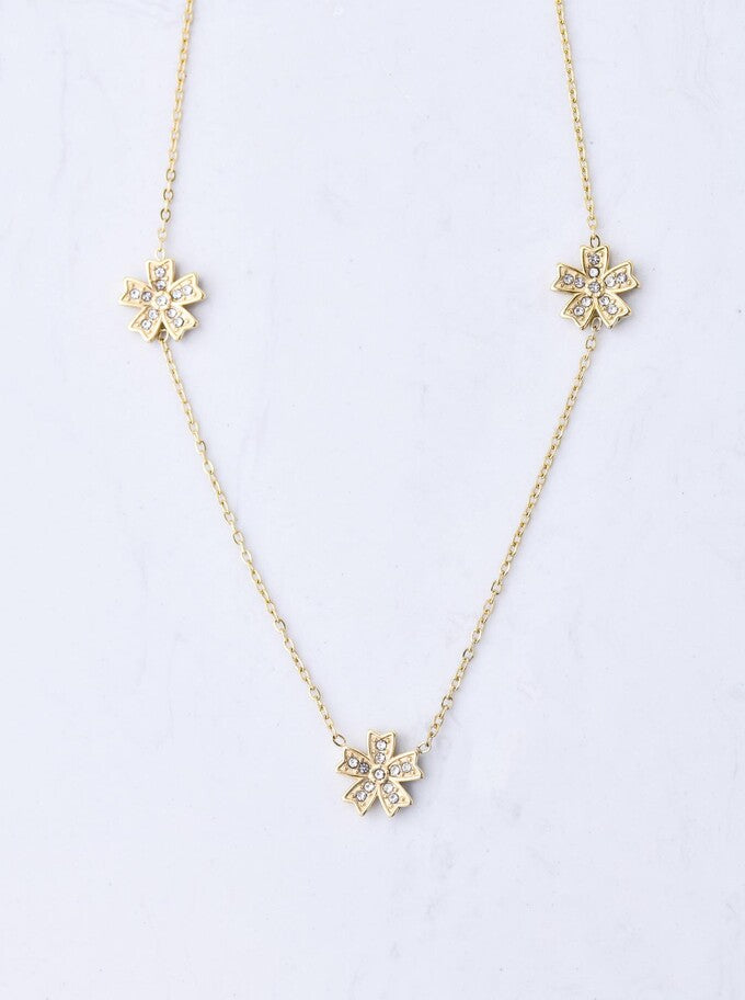 14k Gold Plated Crystal Flowers Necklace