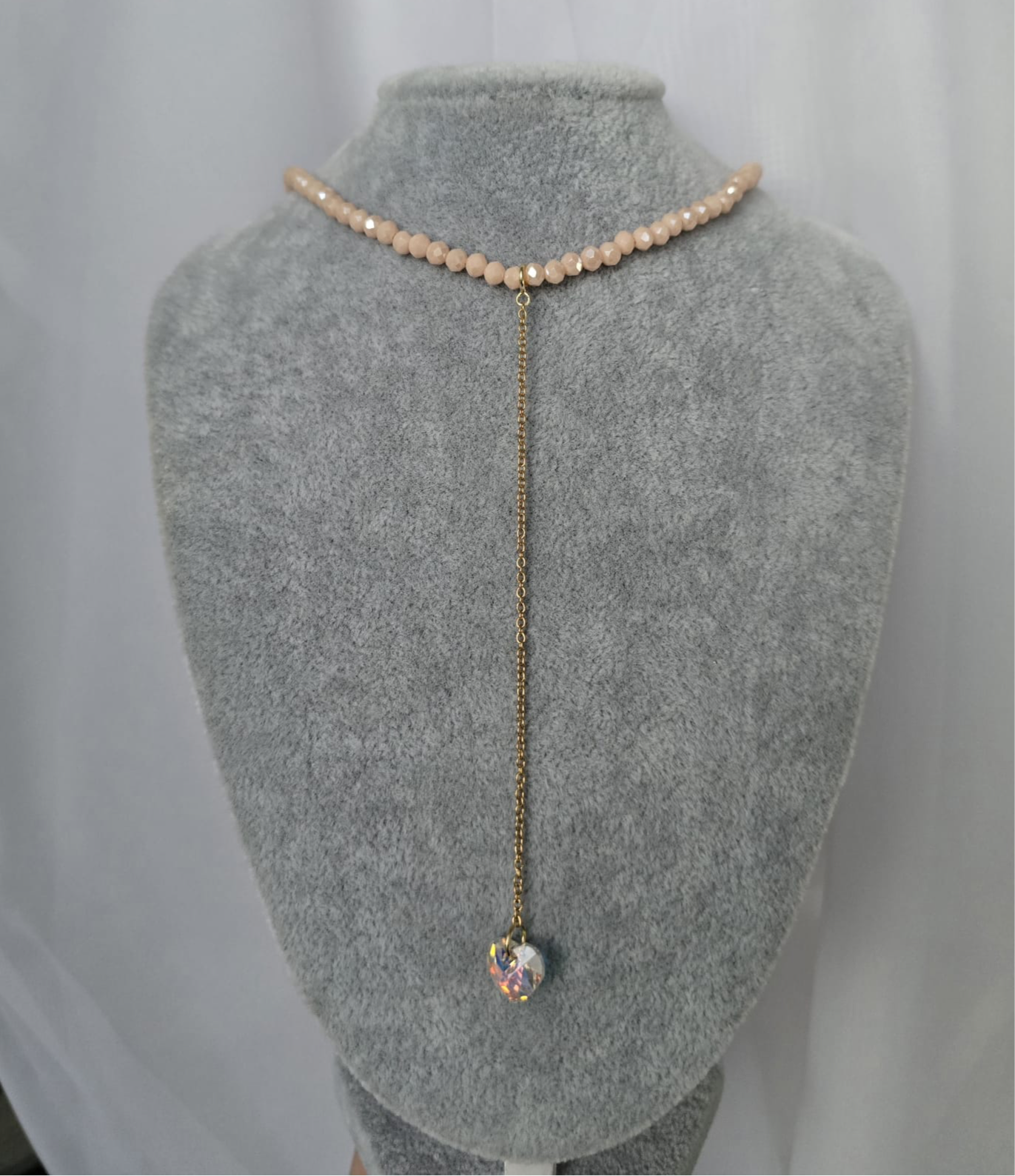 Cream Beige Crystal Glass Necklace with Swarovski Heart Pendant