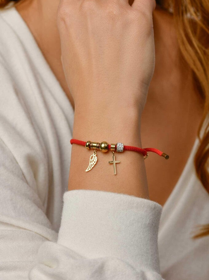 Lucky Red String Bracelet with Angel Wing & Cross
