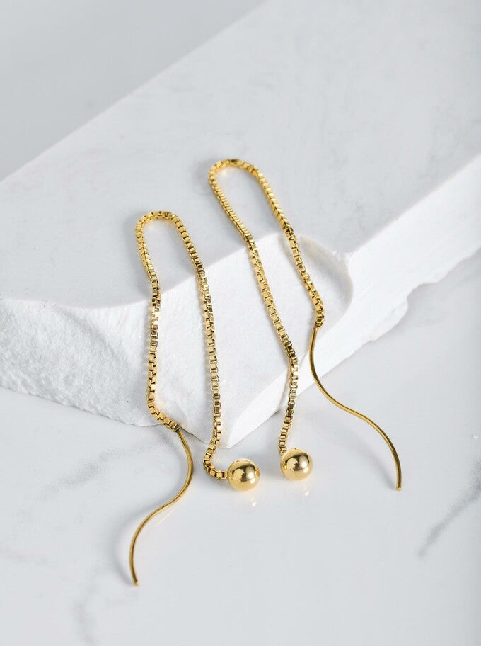 14k Gold Plated Threader Earrings with Gold Ball