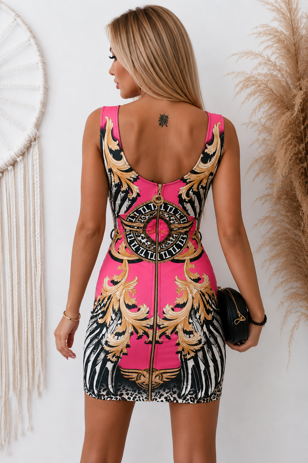 Tatu Dress with Crystals Tiger Print and Belt