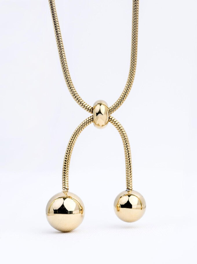 14k Gold Plated Long Adjustable Lariat Necklace with Balls s31255