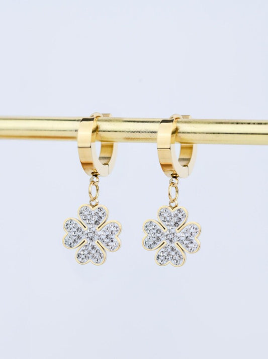14k Gold Plated Shine Crystal Clover Earrings
