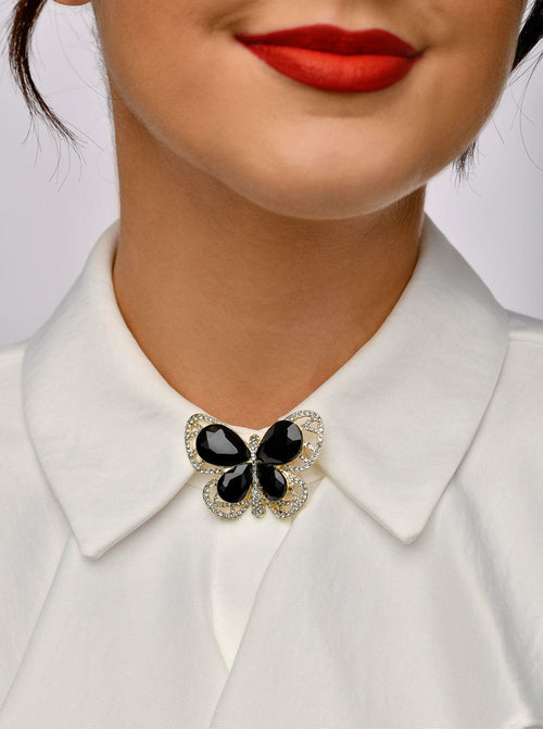 Black Crystals Butterfly Brooch