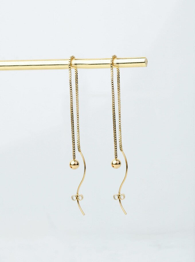 14k Gold Plated Threader Earrings with Gold Ball