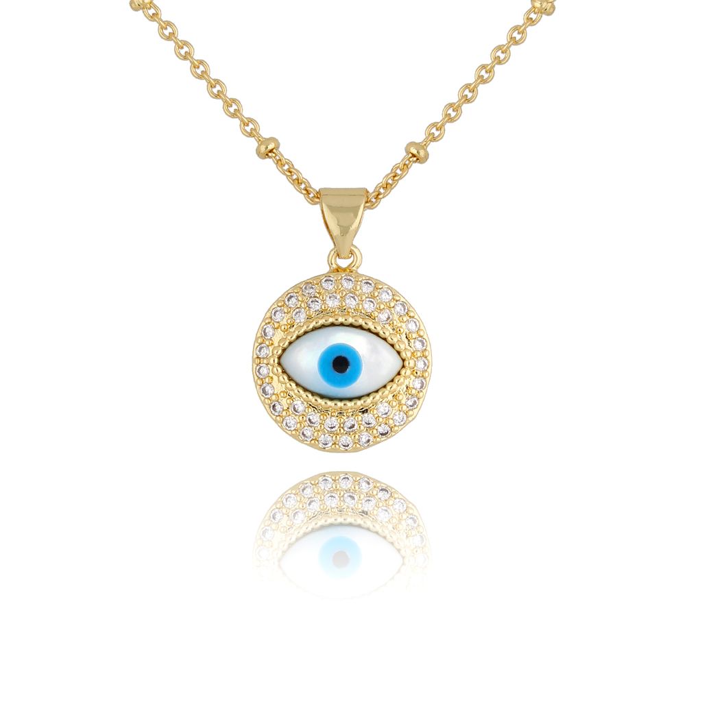 Gold Chain Necklace with Evile Eye & Crystals Pendant