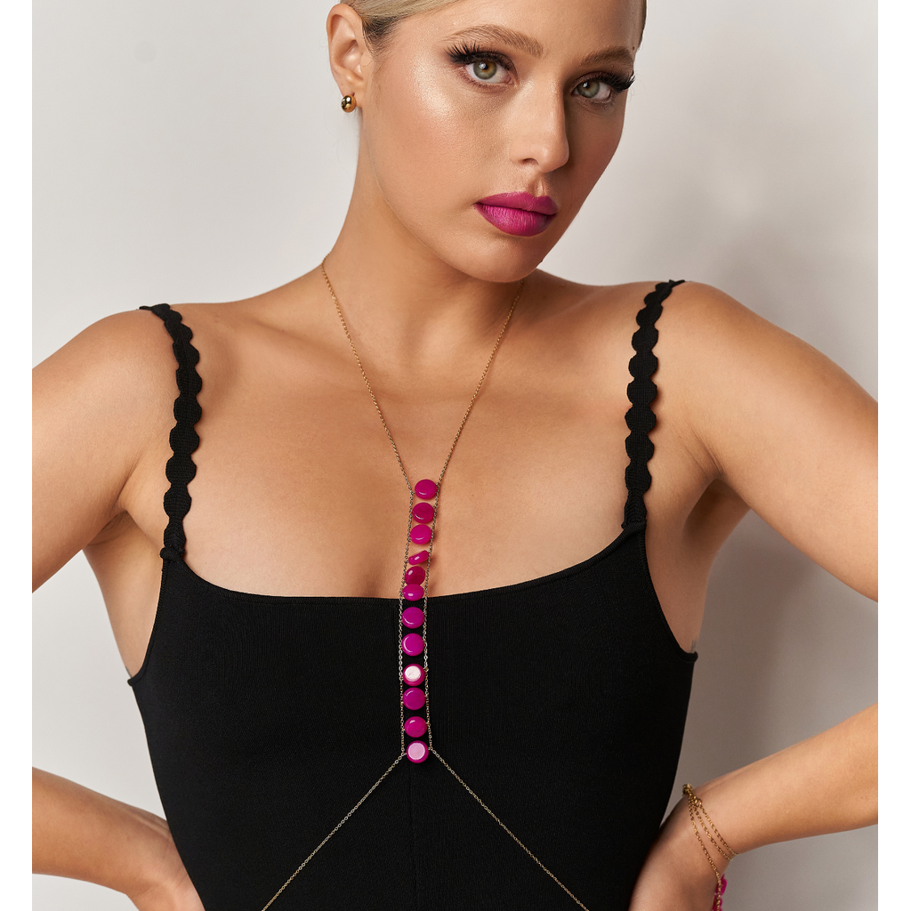 Fuchsia Body Chain & Necklace in Gold