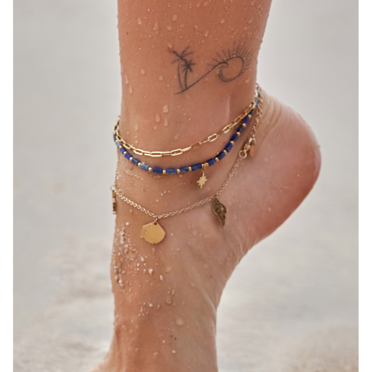 Summer Anklet with Ocean Pendants and Blue Fringe