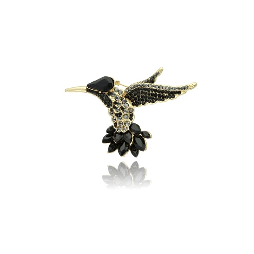 Black Crystals Hummingbird Brooch
