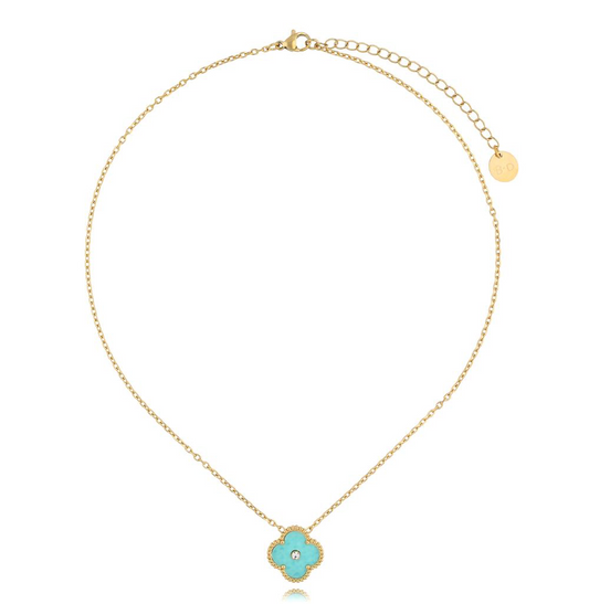 Gold Plated Tiffany Turquoise Clover w Crystal 0255