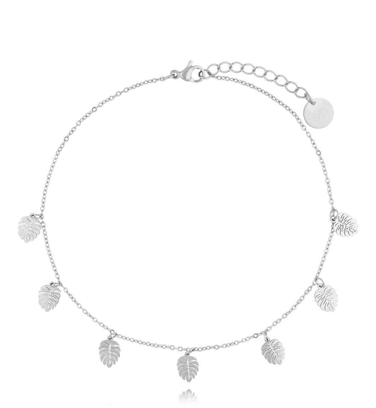 Silver Anklet with Monstera Leaves Serengeti