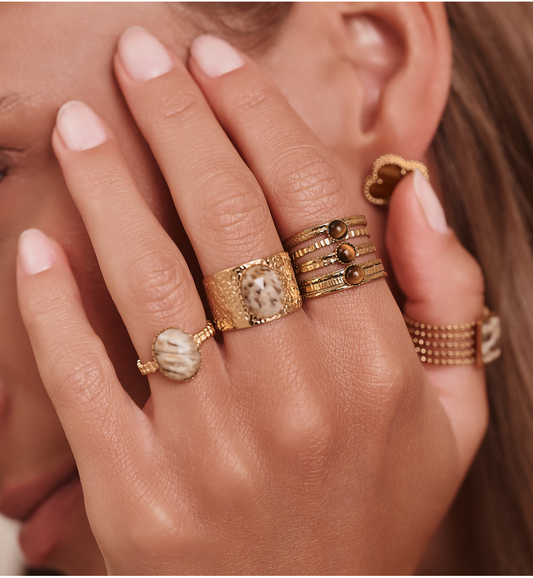 Gold Plated Cuff Ring with Natural Stone 0082