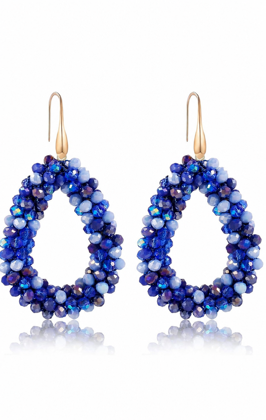 Luminous Multi Blue Faceted Glass Teardrop Crystal Earrings