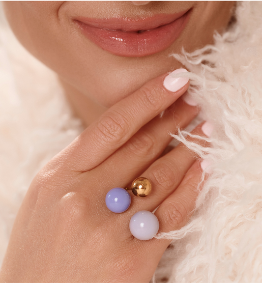 Steel and Shine Enamel Purple and Lavender Balls Ring 1123