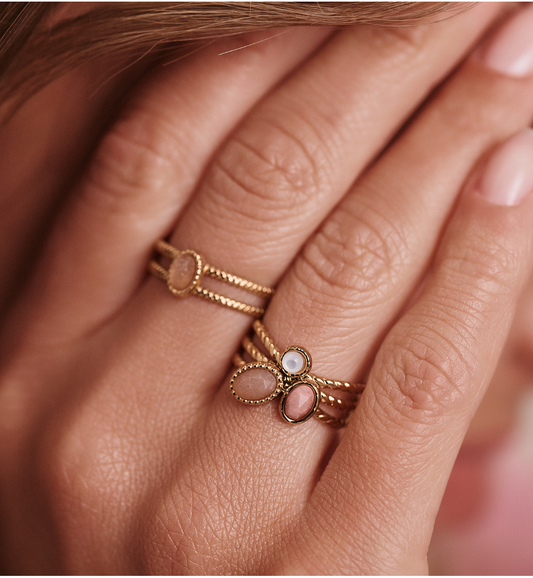 Gold Plated Adjustable Ring with Sun Stone and Seashell 0084