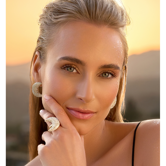 Gold Crystals Moon Ring