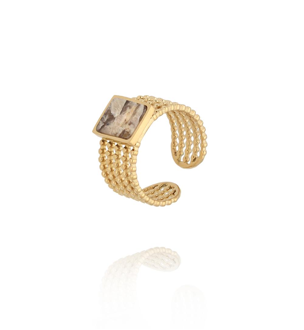Gold Plated Rectangle Earth Natural Stone Ring 0081