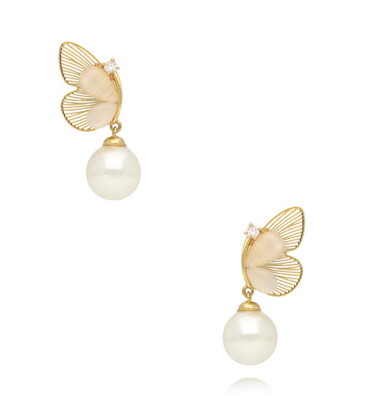 Gold Wings Butterfly Earrings with Pearl 0201