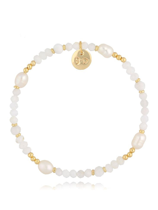 White Moon Stones and Pearls Bracelet