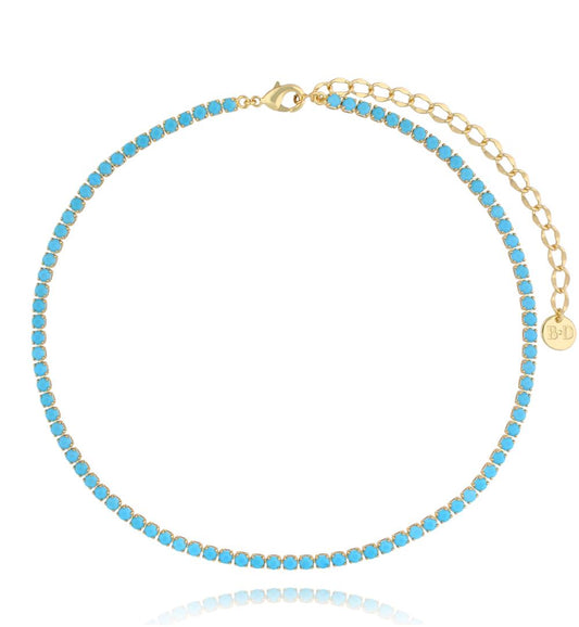 Turquoise Blue Tenis Crystals Necklace