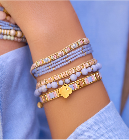 Triple Layered Blue Aquamarine Stones Rope Bracelet (CL)