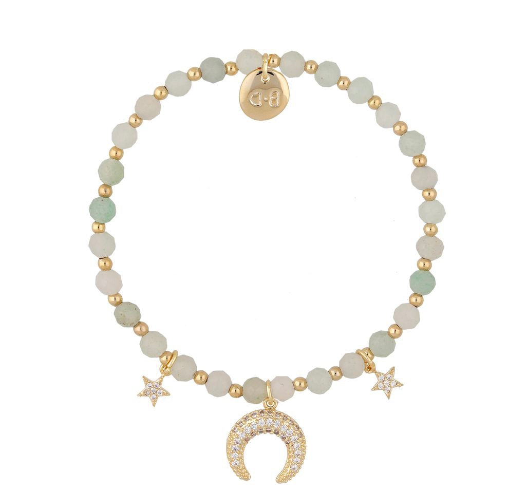 Mint Natural Stones Adjustable Bracelet with Moon and Stars