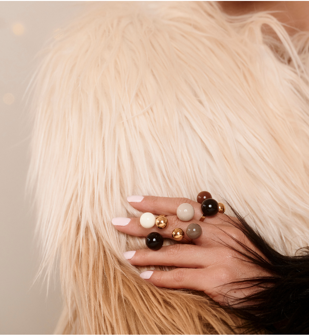 Steel and Shine Enamel Beige and Taupe Balls Ring 1122