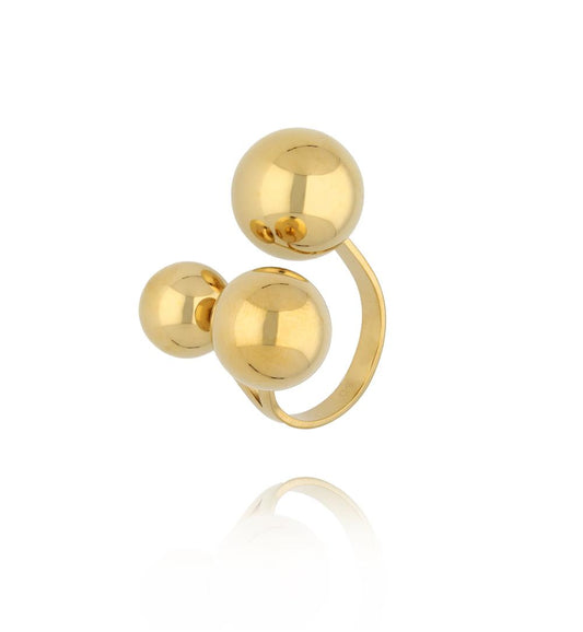 Steel and Shine Gold Balls Ring