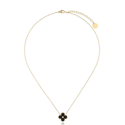 Matilde Black Clover Necklace with Crystal