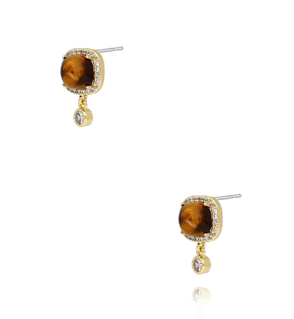 Lumiere Stud Earrings with Tigers Eye Stone and Crystals