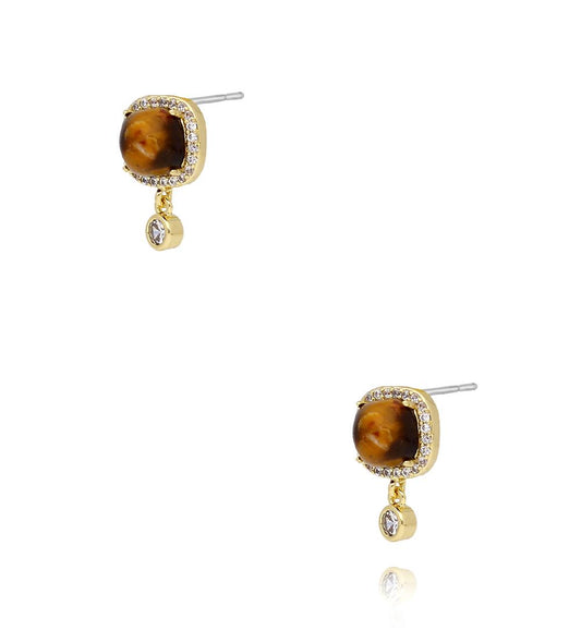 Lumiere Stud Earrings with Tigers Eye Stone and Crystals
