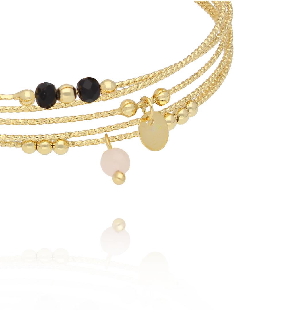 Glam Rock Multi Layer Bracelet with Black & White Beads 0280