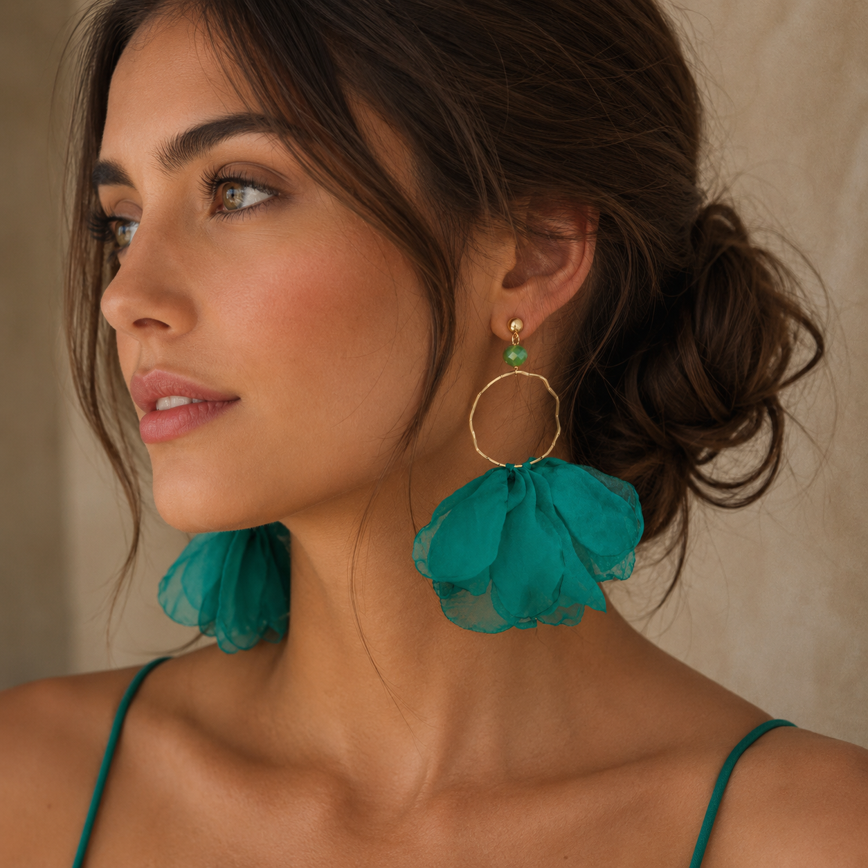 Silk Flower Turquoise Ring Earrings