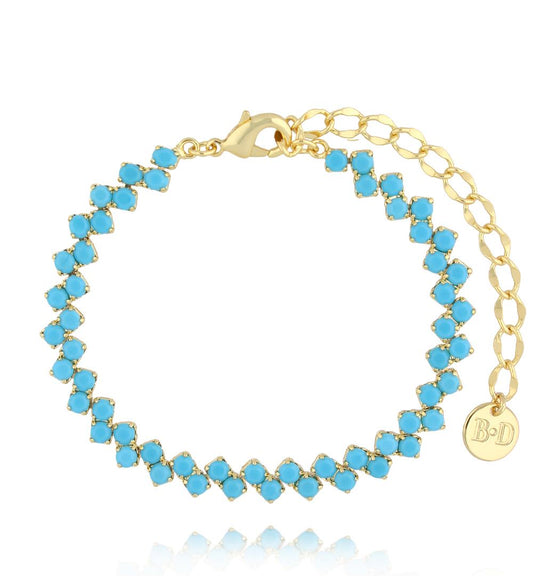 Turquoise Blue Two Row Tenis Crystals Bracelet