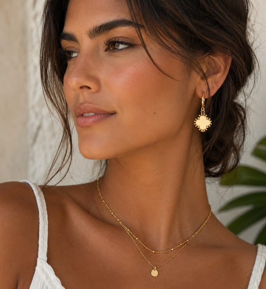 Gold Plated Hoops with Gold Spike Clovers