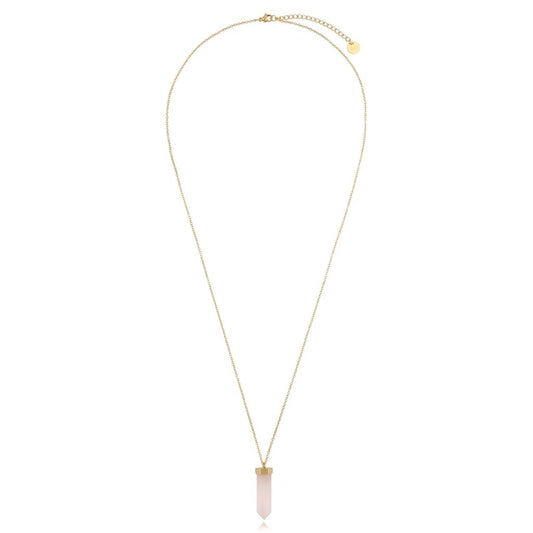 Gold Plated Long Necklace with Pink Quartz Stone Go Get It