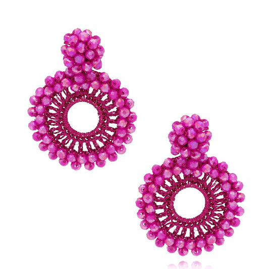 Sparkling Fuchsia Faceted Glass Crystals Earrings