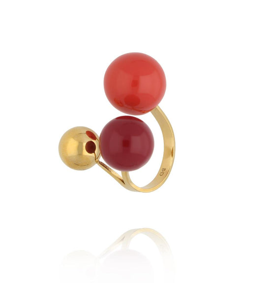 Steel and Shine Enamel Burgundy and Cider Orange Balls Ring 1088