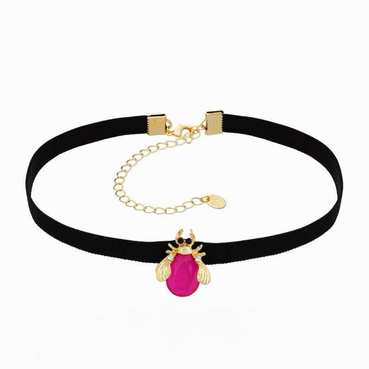 Black Elastic Choker with Hot Fuchsia Beetle Powerfull